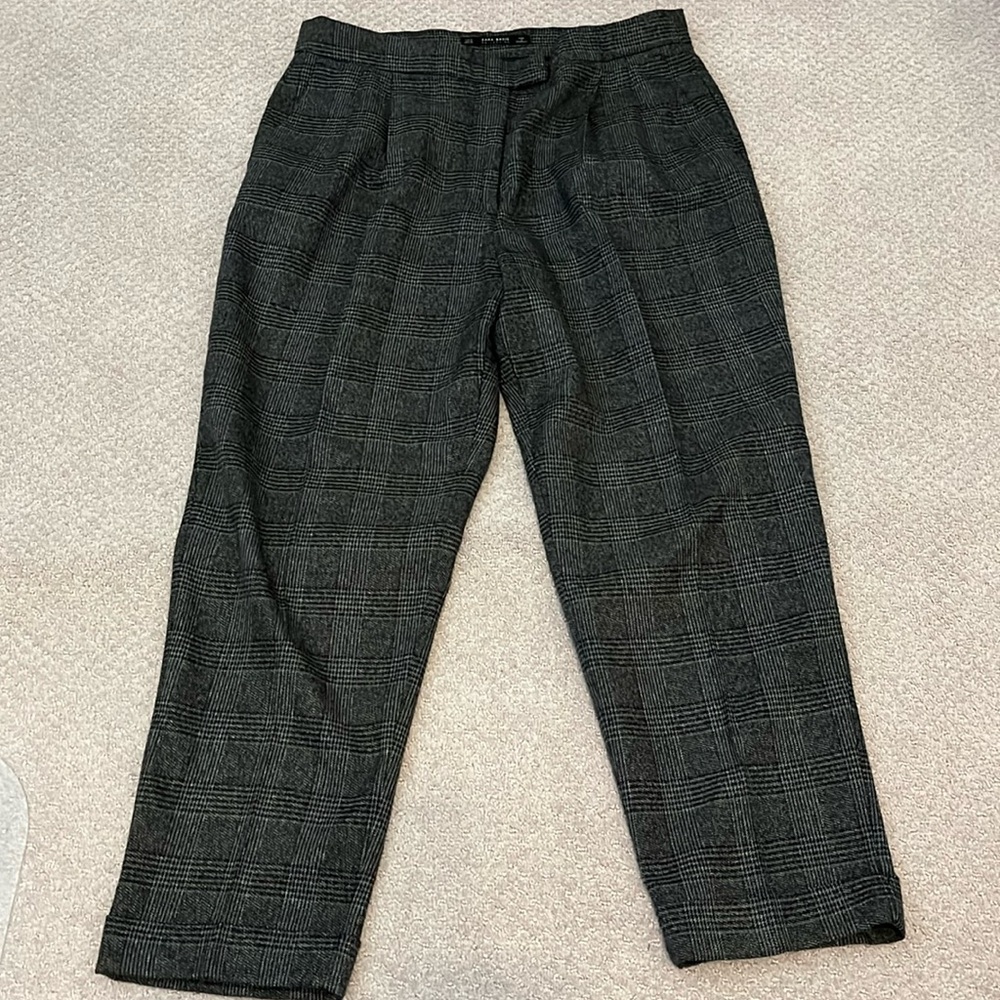 Zara pleated plaid cropped pants